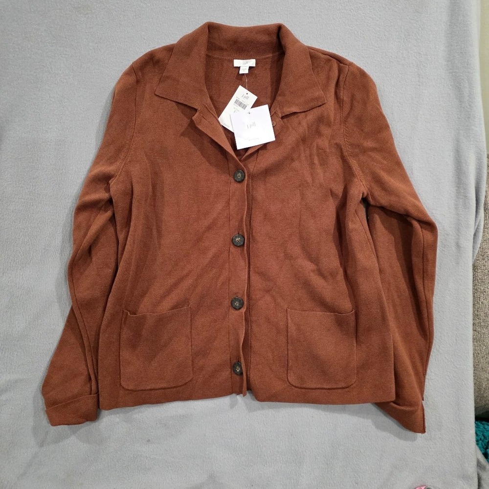 J.Jill Nutmeg Brown Button Front Cardigan Sweater Blazer Cotton Blend NWT Medium